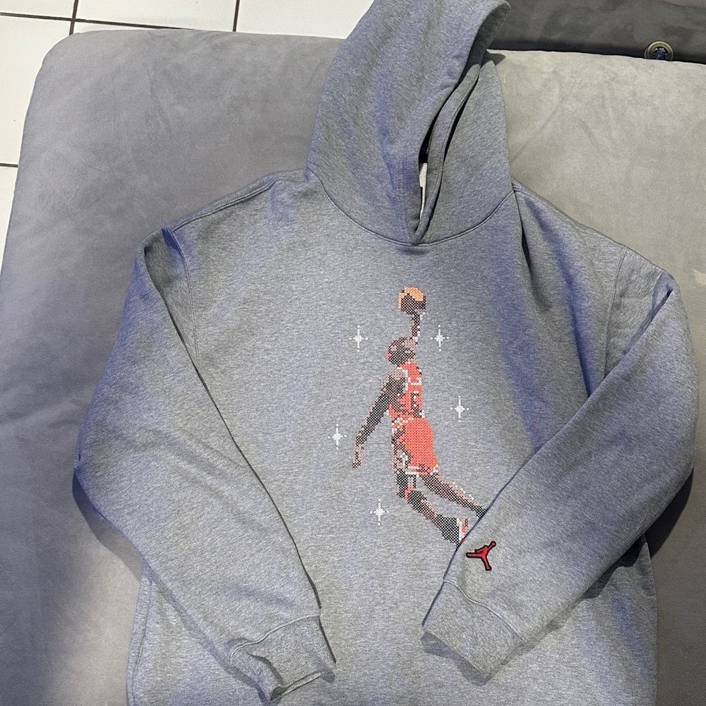 Jordan Gray Hoodie with Pixel Art Design